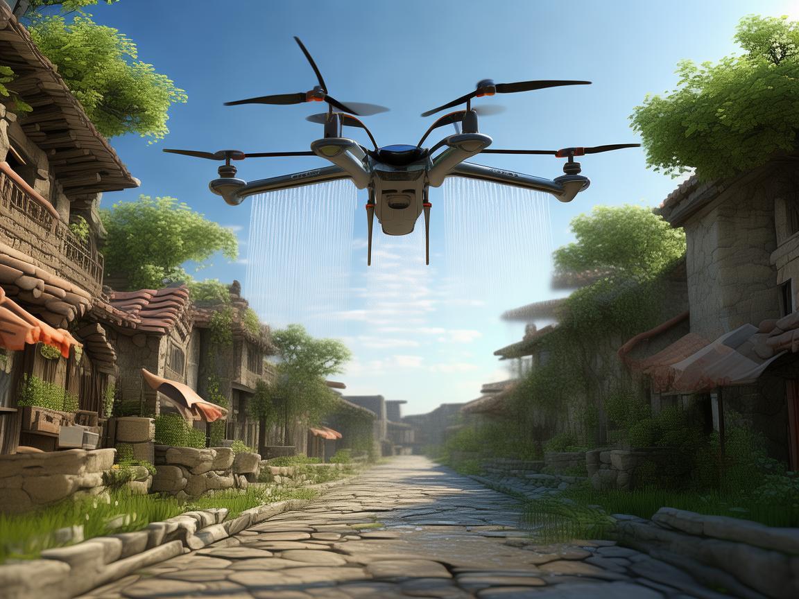 古镇街道上的无人机植保新景