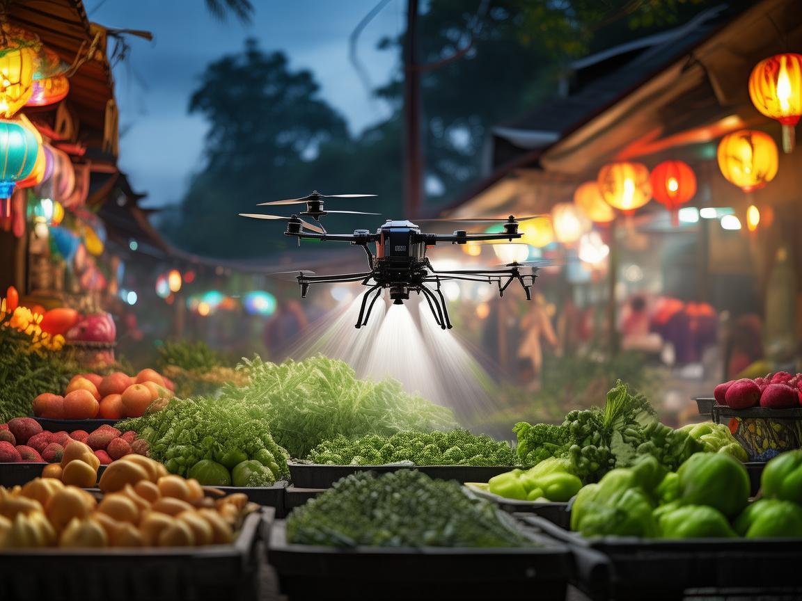 无人机植保技术助力夜市摊位蔬果供应